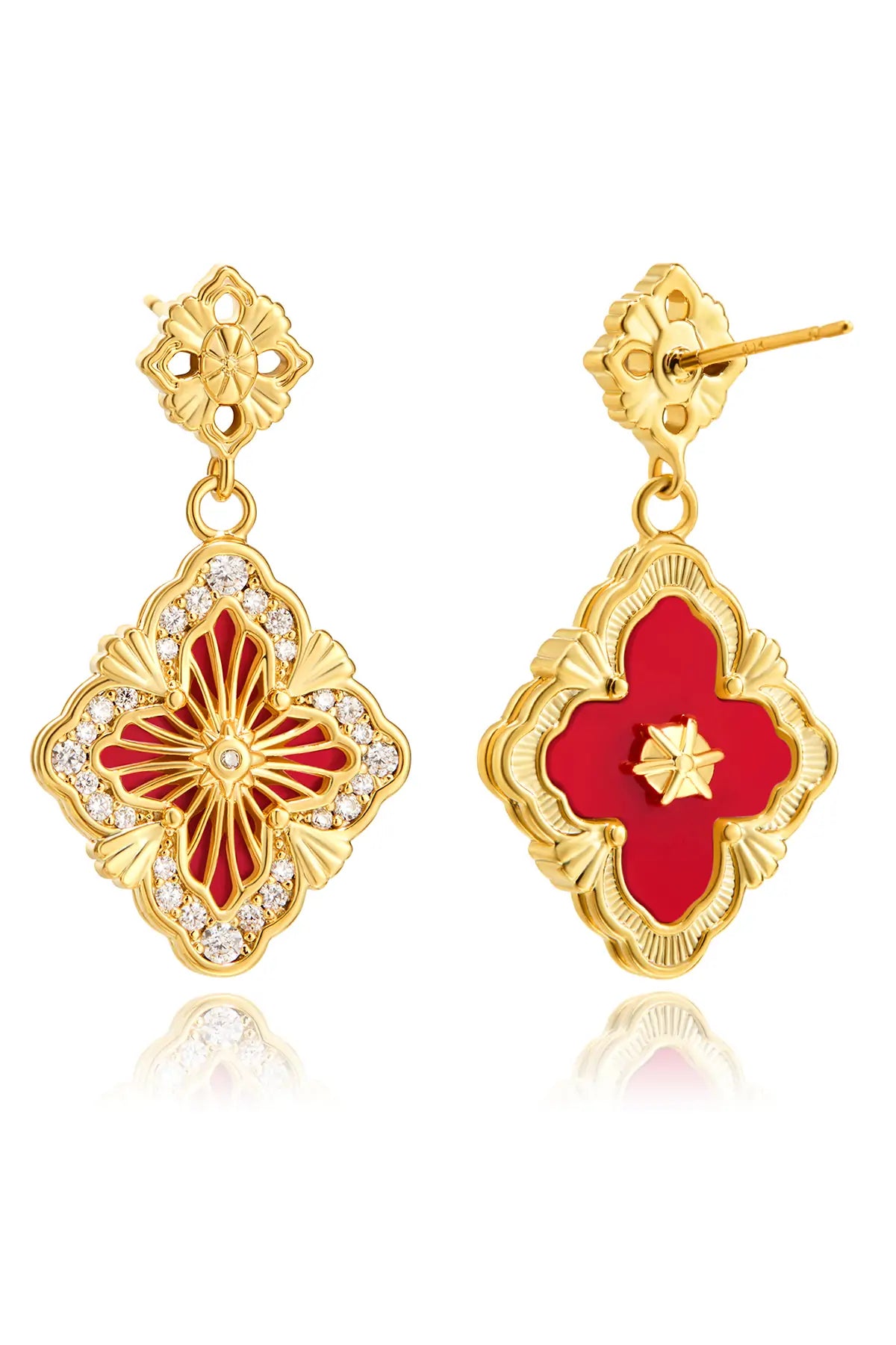 Cicy Bell Womens Red Four Leaf Clover Dangle Earrings