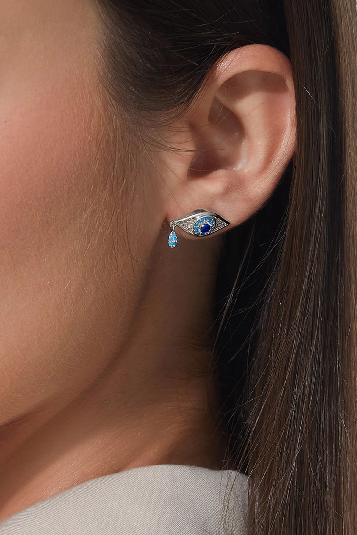 Cicy Bell Womens Silver Evil Eye Stud Earrings