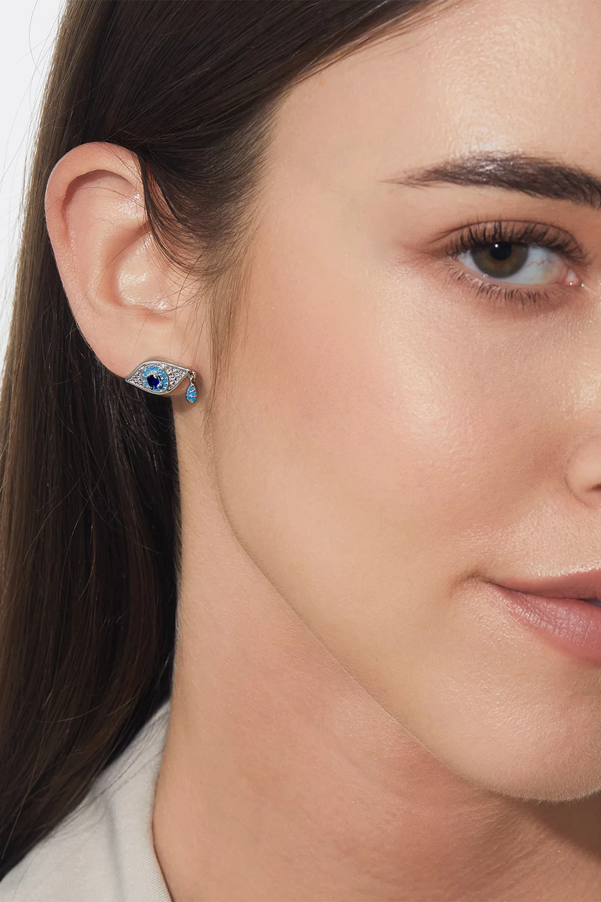 Cicy Bell Womens Silver Evil Eye Stud Earrings