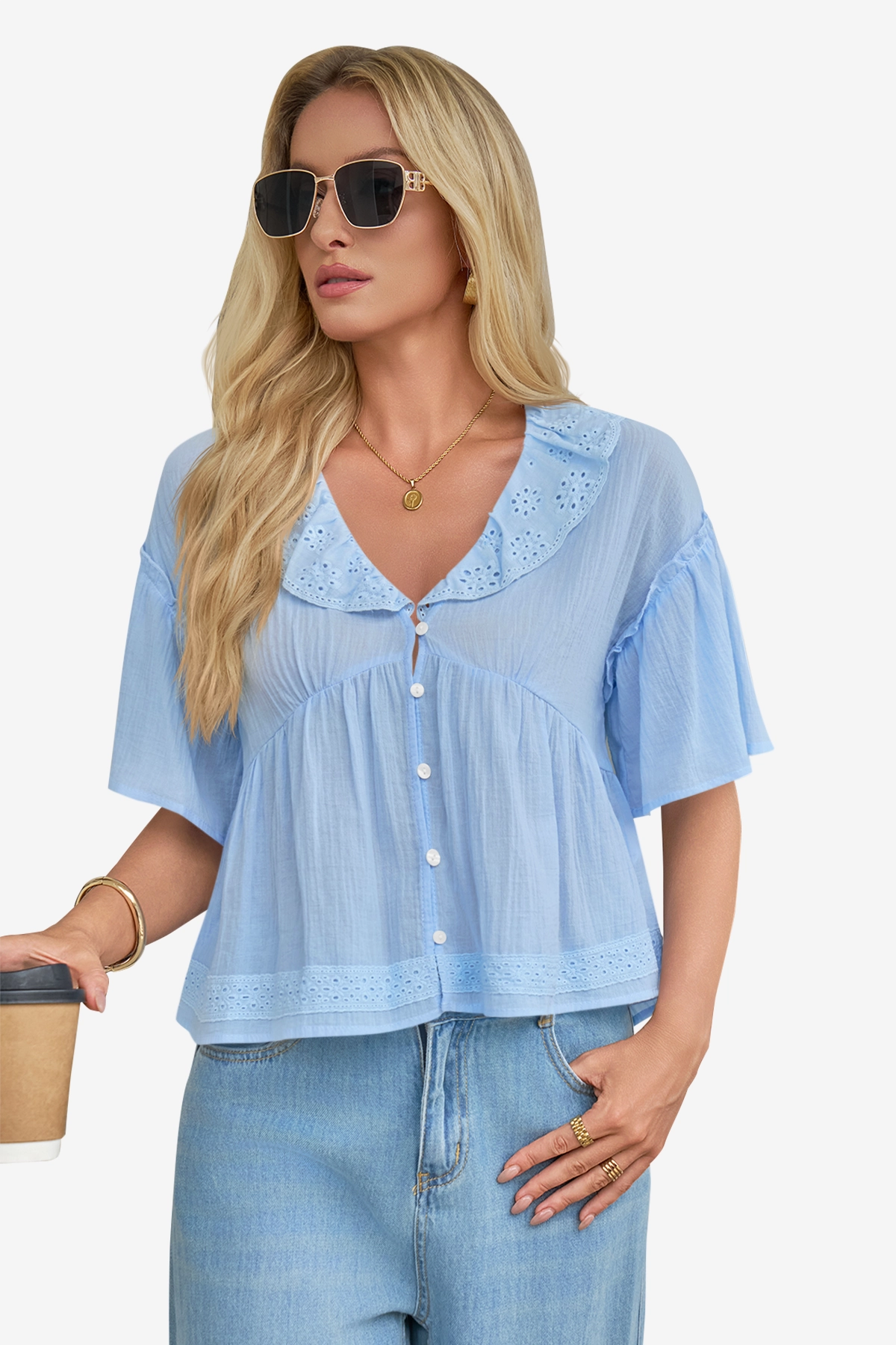 Cicy Bell Womens Sky Blue Babydoll Tops – CICYBELL