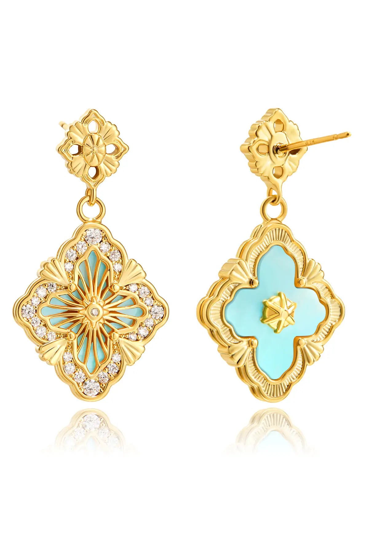 Cicy Bell Womens Sky Blue Four Leaf Clover Dangle Earrings
