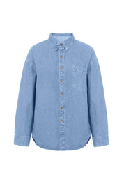 Cicy Bell Womens Washed Blue Denim Shirt