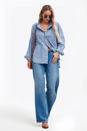 Cicy Bell Womens Washed Blue Denim Shirt