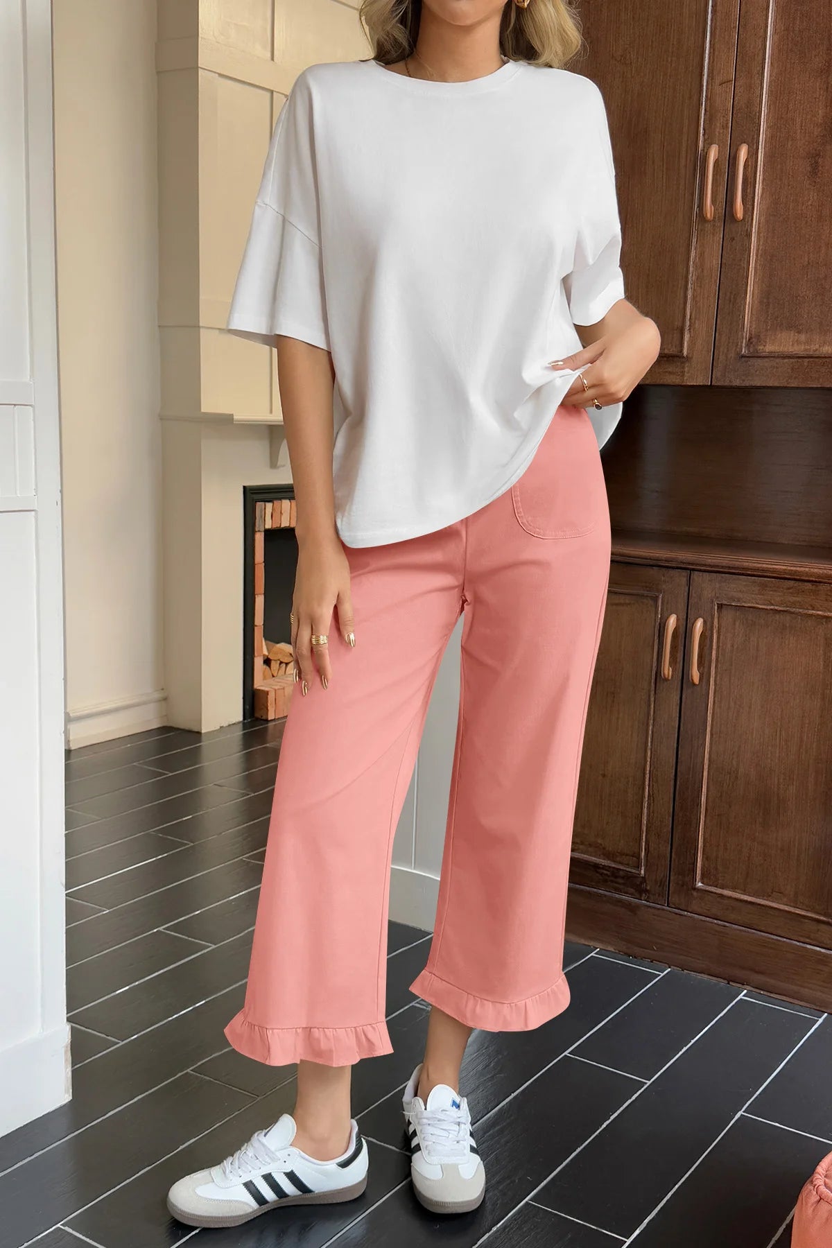 Cicy Bell Womens Watermelon Red Wide Leg Pants