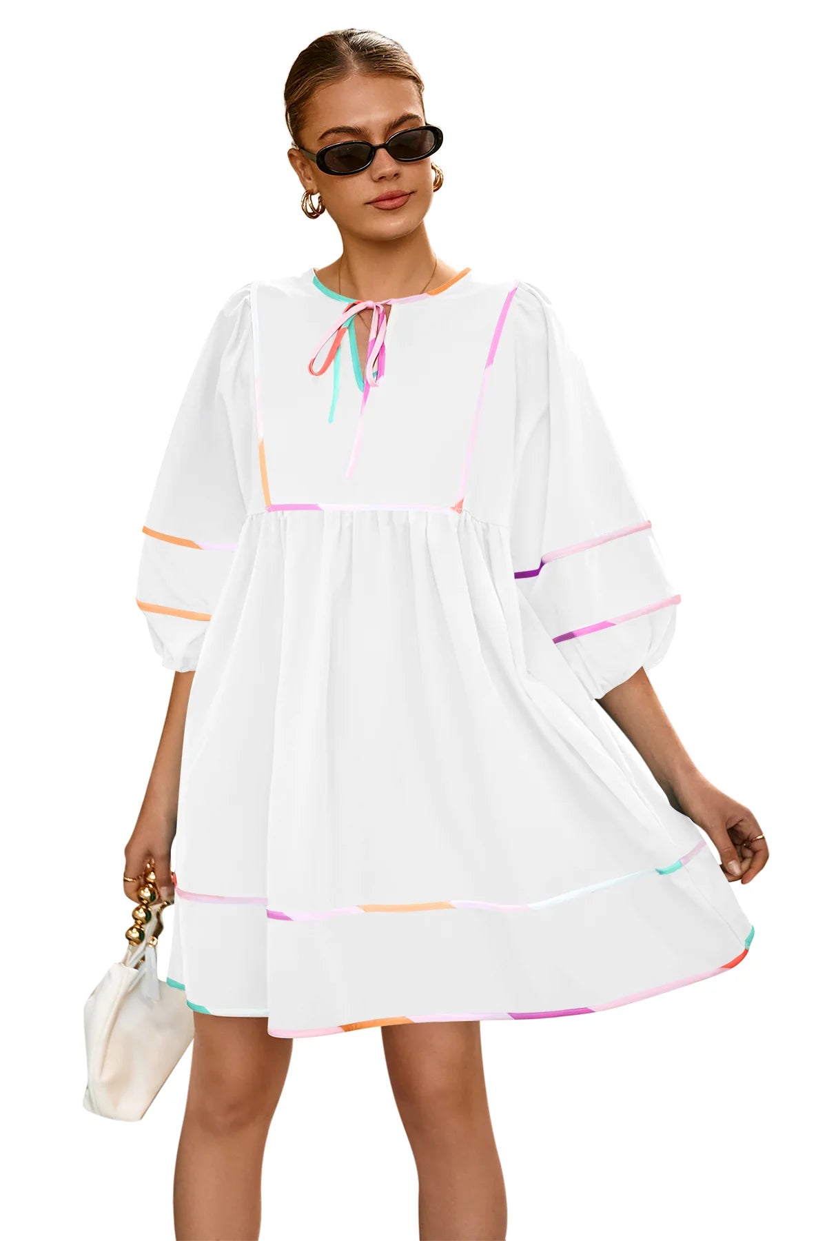 Cicy Bell Womens White Babydoll Mini Dresses