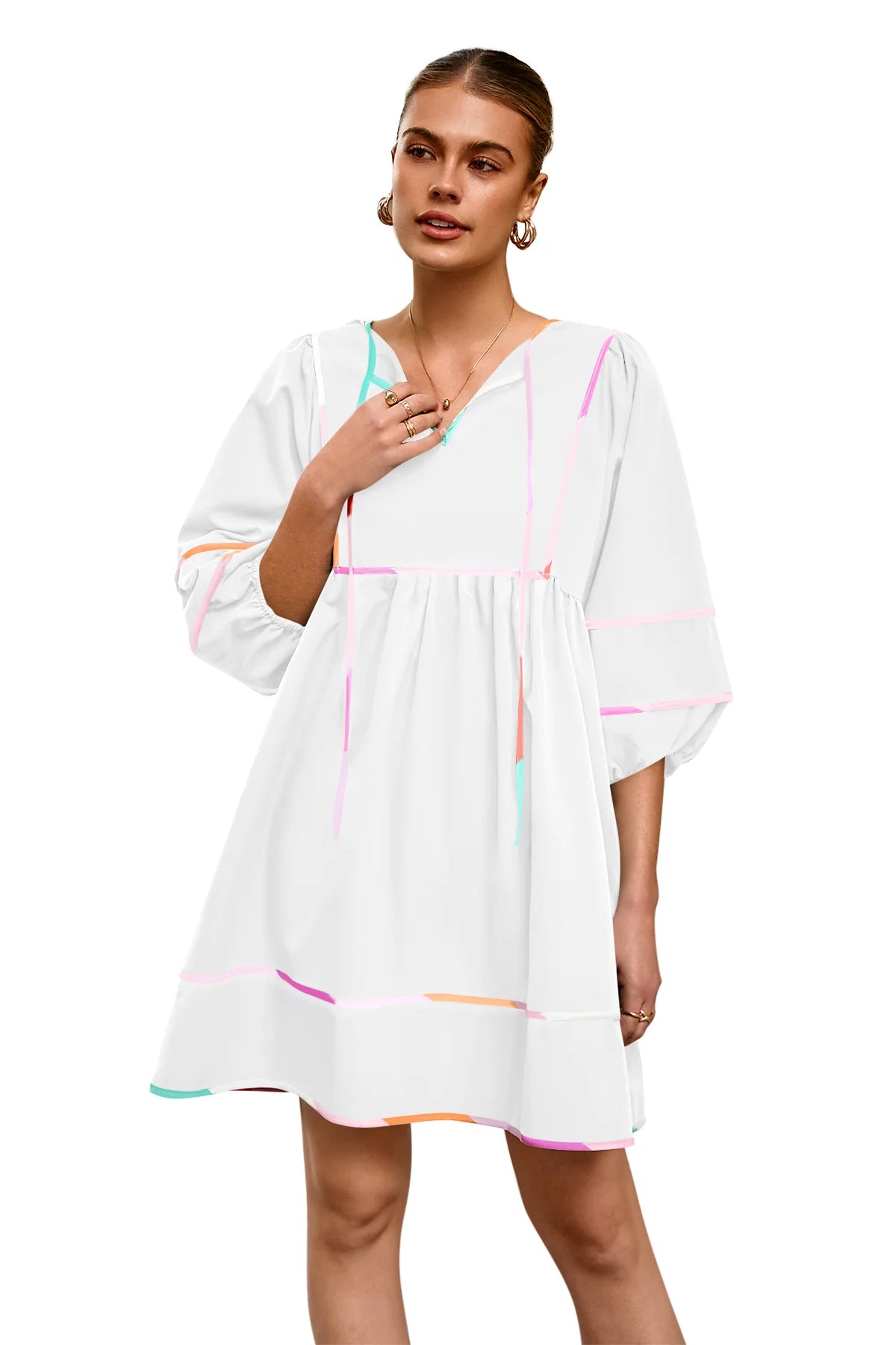 Cicy Bell Womens White Babydoll Mini Dresses