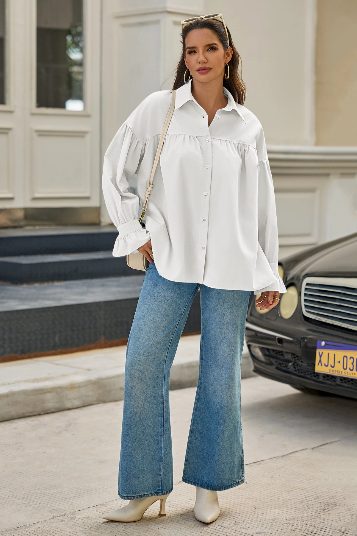 Cicy Bell Womens White Oversized Button Down Shirts