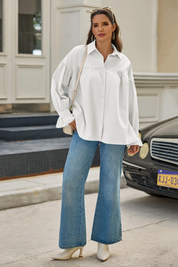 Cicy Bell Womens White Oversized Button Down Shirts