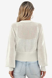 Cicy Bell Womens White Cropped Crochet Cardigans