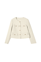 Cicy Bell Womens White Cropped Tweed Blazer Jackets