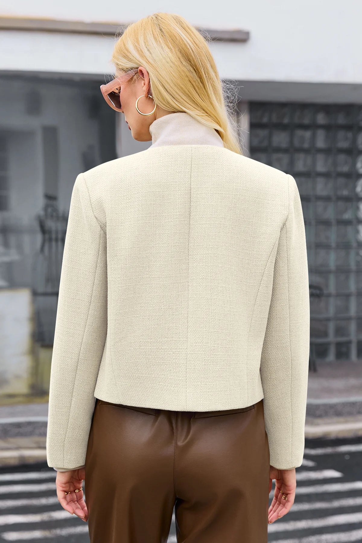 Cicy Bell Womens White Cropped Tweed Blazer Jackets