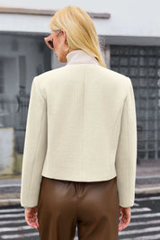 Cicy Bell Womens White Cropped Tweed Blazer Jackets