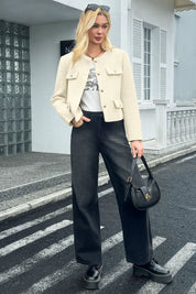 Cicy Bell Womens White Cropped Tweed Blazer Jackets