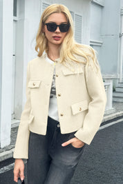 Cicy Bell Womens White Cropped Tweed Blazer Jackets