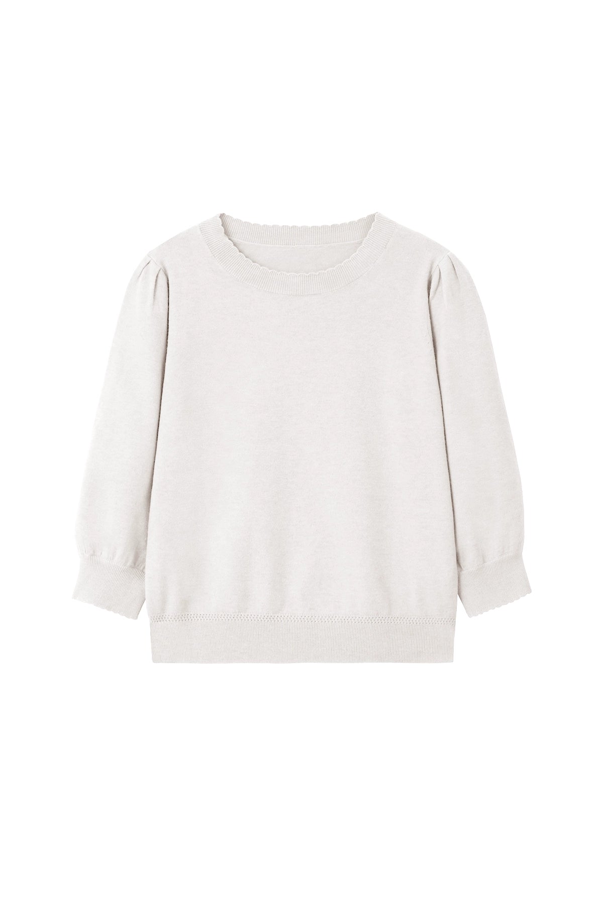 Cicy Bell Womens White 3/4 Puff Sleeve Sweater Tops