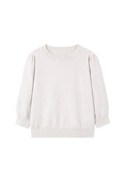 Cicy Bell Womens White 3/4 Puff Sleeve Sweater Tops
