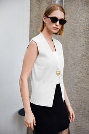 Cicy Bell Womens White V Neck Sweater Vest