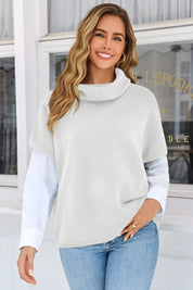 Cicy Bell Womens White Oversized Turtleneck Poncho Sweaters