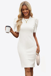 Cicy Bell Womens White Puff Sleeve Bodycon Work Dresses