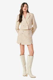 Cicy Bell Womens Beige Cropped Tweed Blazer Sets