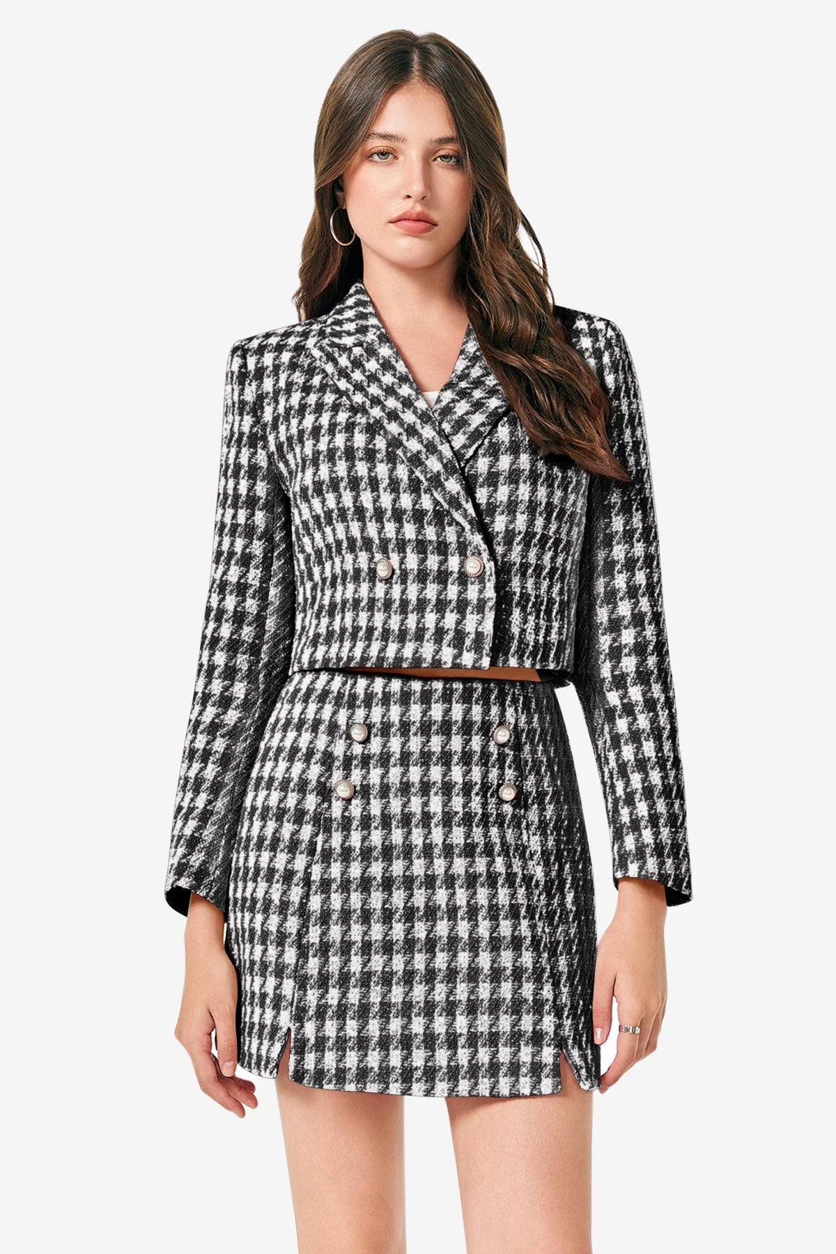 Cicy Bell Womens Black Cropped Tweed Blazer Sets