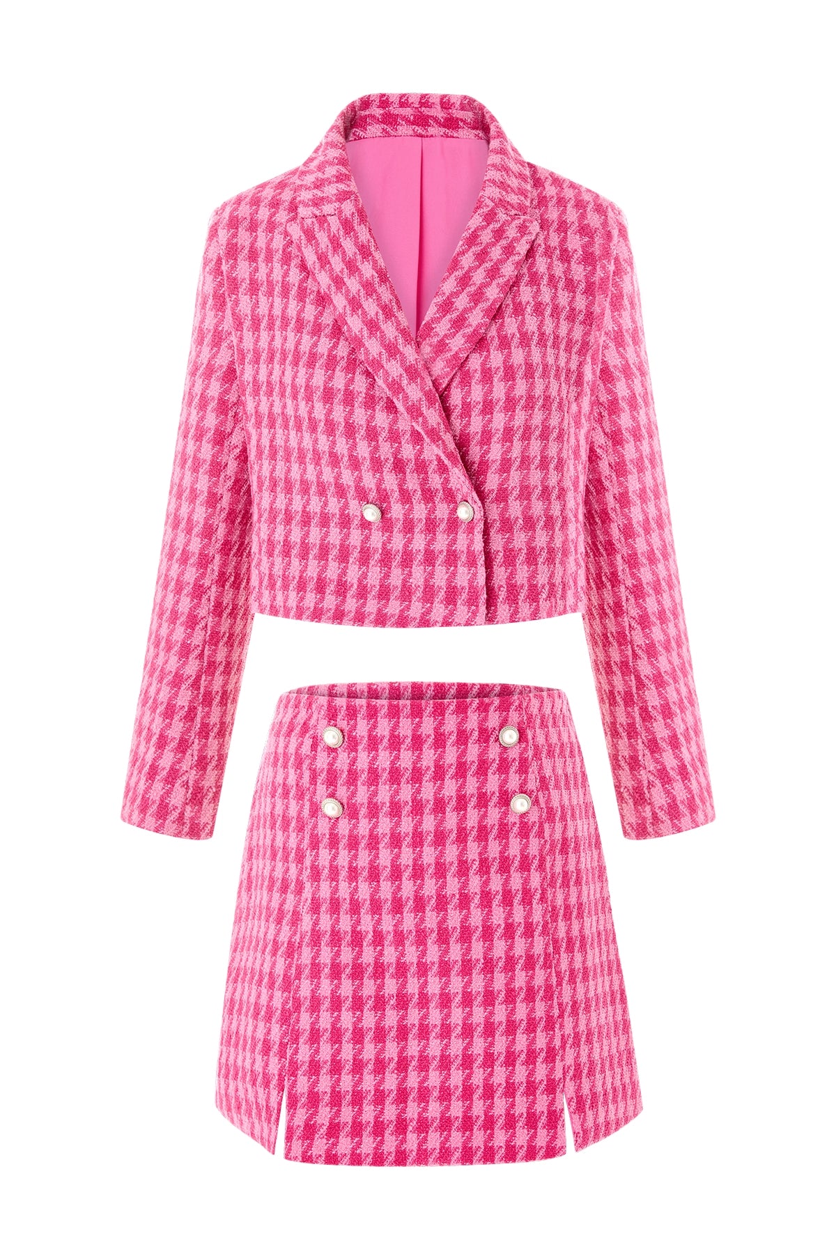 Cicy Bell Womens Bright Pink Cropped Tweed Blazer Sets
