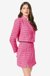 Cicy Bell Womens Bright Pink Cropped Tweed Blazer Sets