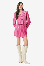 Cicy Bell Womens Bright Pink Cropped Tweed Blazer Sets