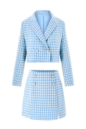 Cicy Bell Womens Light Blue Cropped Tweed Blazer Sets