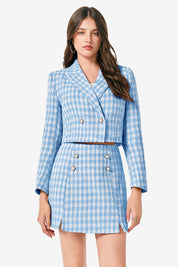 Cicy Bell Womens Light Blue Cropped Tweed Blazer Sets