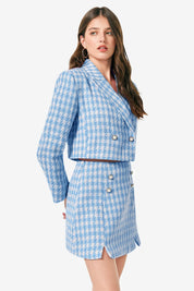 Cicy Bell Womens Light Blue Cropped Tweed Blazer Sets