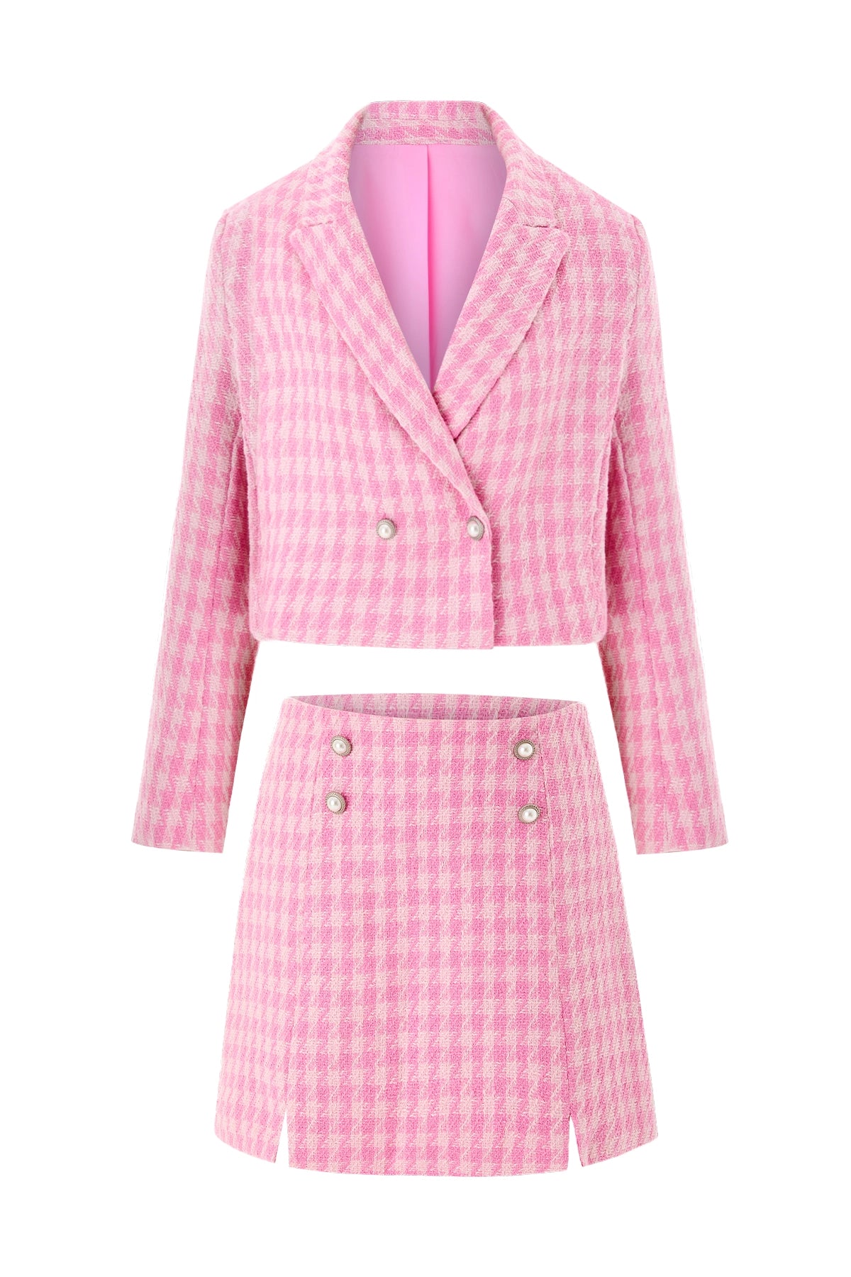 Cicy Bell Womens Pink Cropped Tweed Blazer Sets