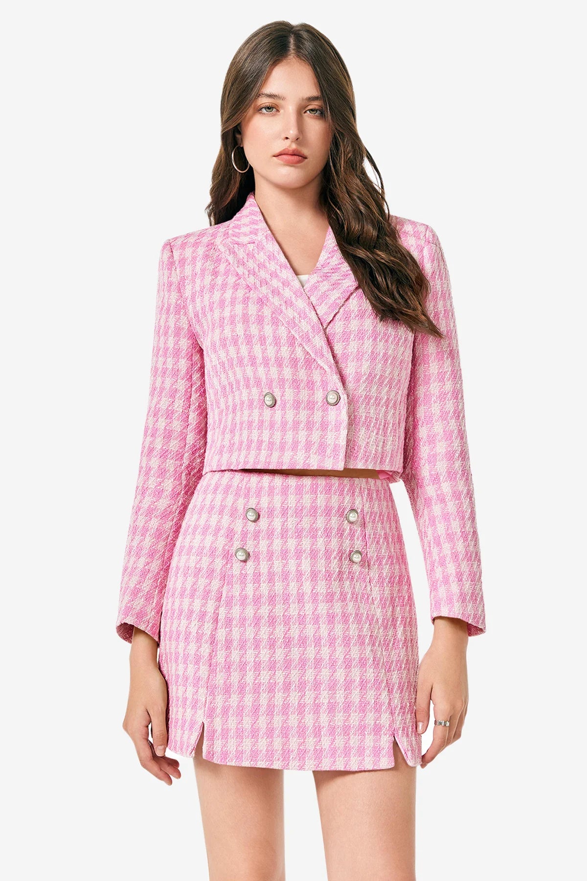 Cicy Bell Womens Pink Cropped Tweed Blazer Sets