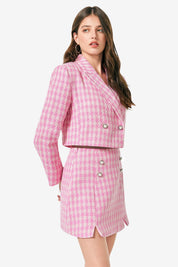 Cicy Bell Womens Pink Cropped Tweed Blazer Sets