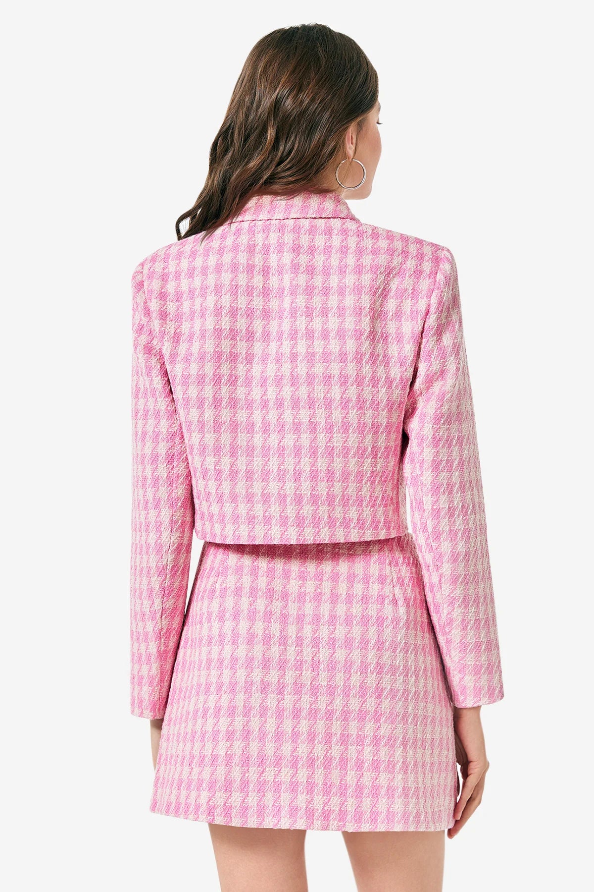 Cicy Bell Womens Pink Cropped Tweed Blazer Sets