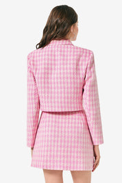 Cicy Bell Womens Pink Cropped Tweed Blazer Sets
