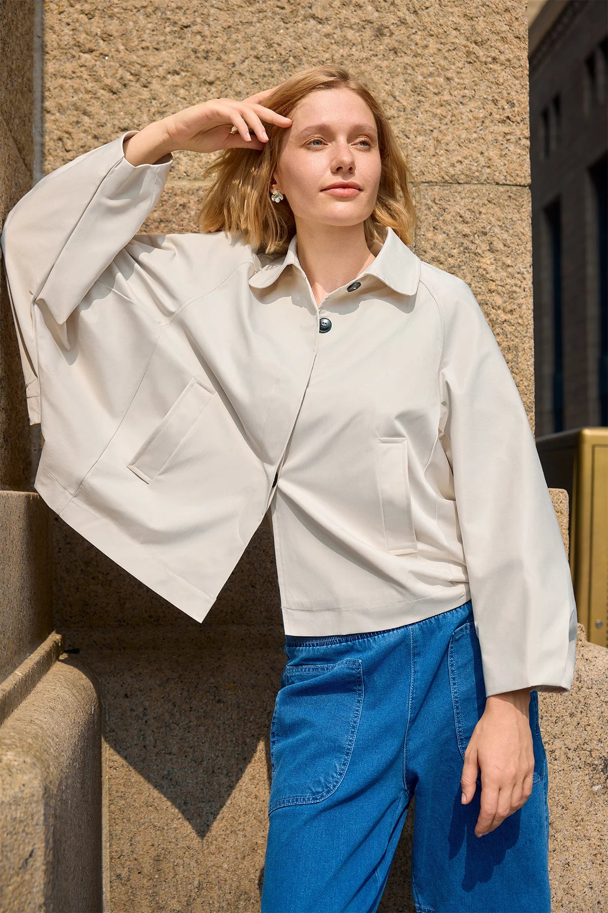 Cicy Bell Womens Apricot Cropped Trench Coat