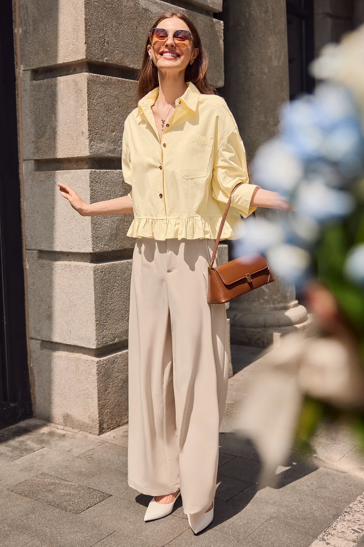 Cicy Bell Womens Beige Cropped Shirts