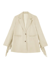 Cicy Bell Womens Beige Fringe Jacket