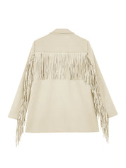 Cicy Bell Womens Beige Fringe Jacket