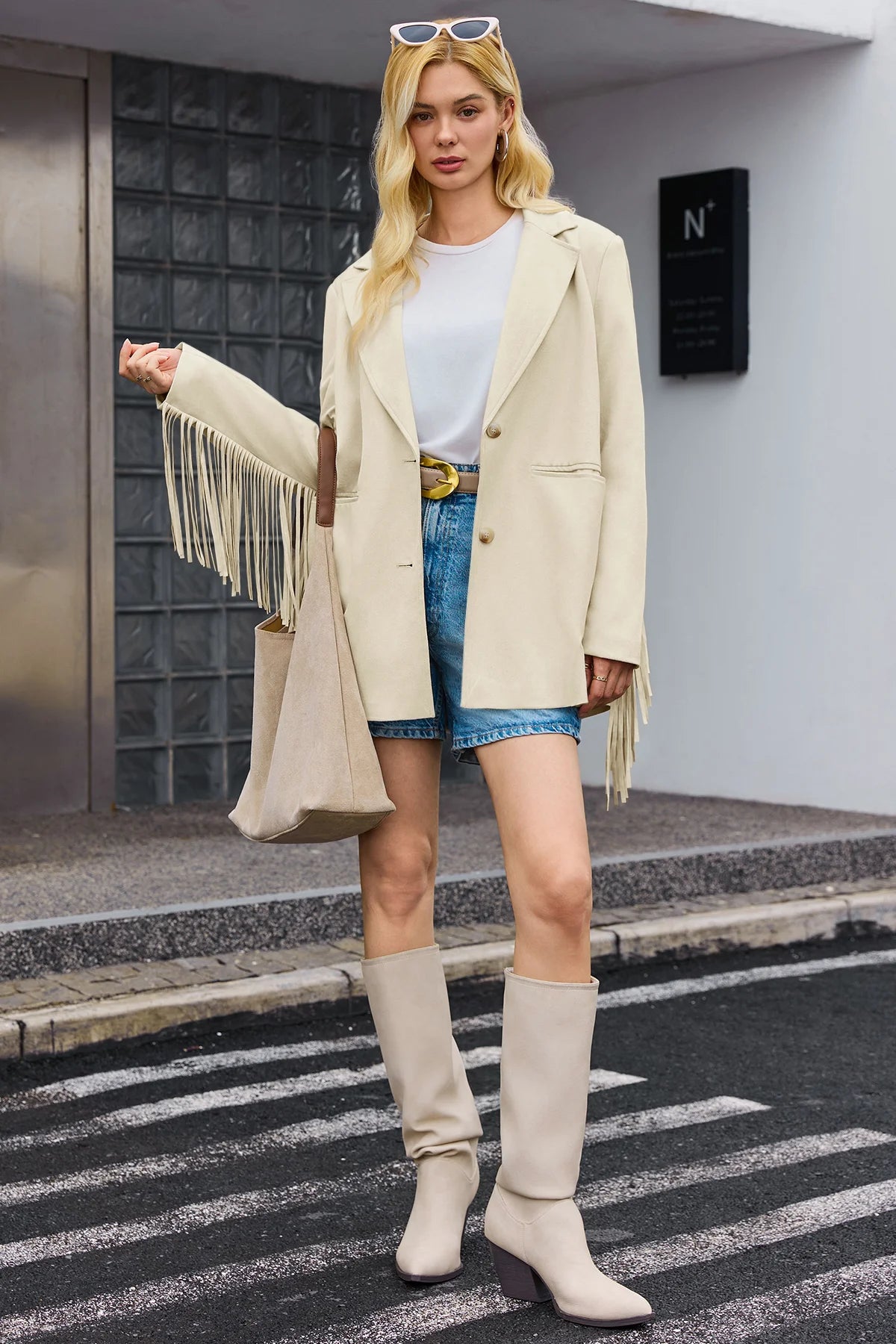 Cicy Bell Womens Beige Fringe Jacket