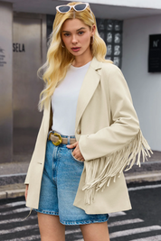 Cicy Bell Womens Beige Fringe Jacket