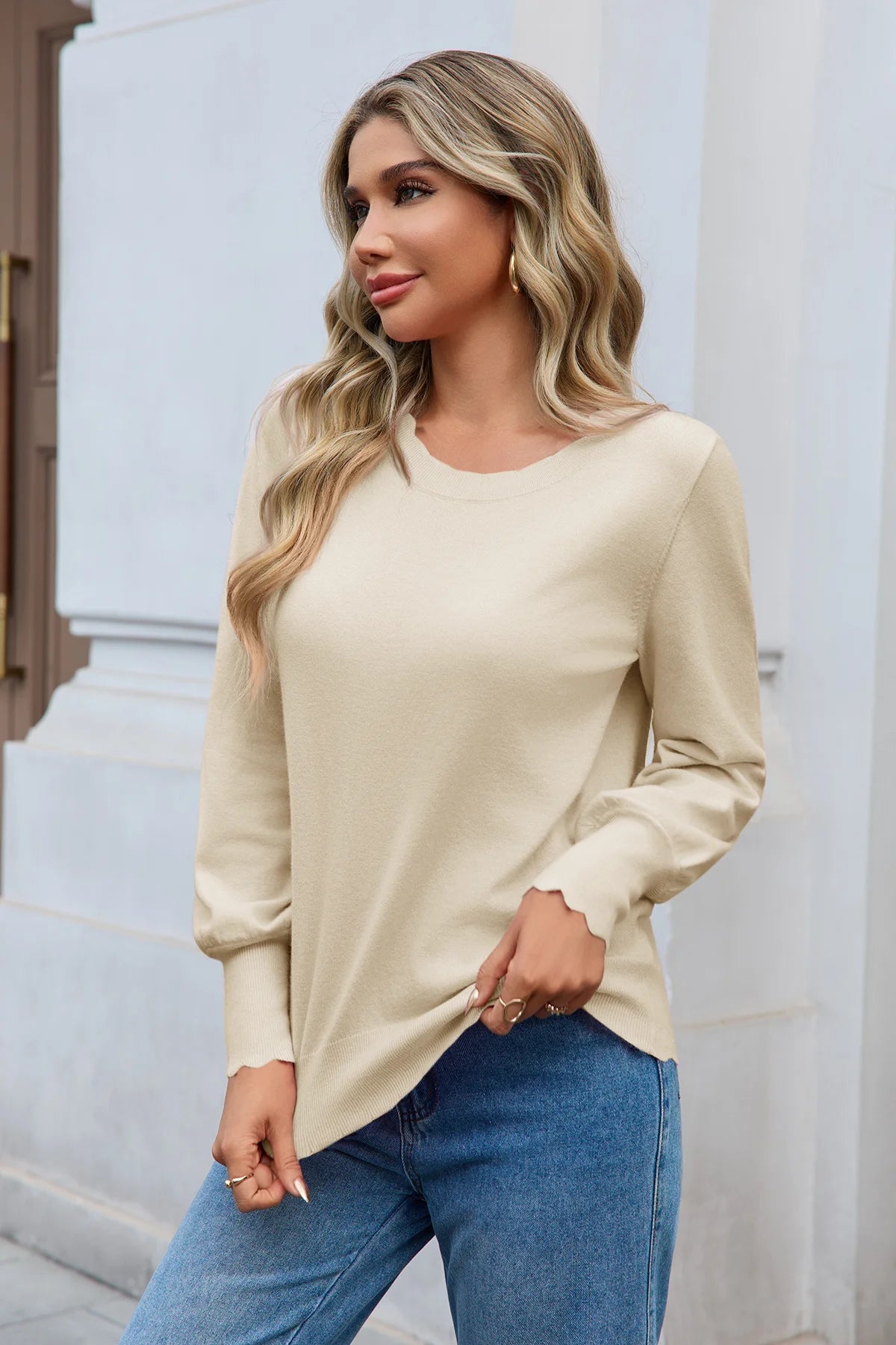 Cicy Bell Womens Beige Pullover Tops