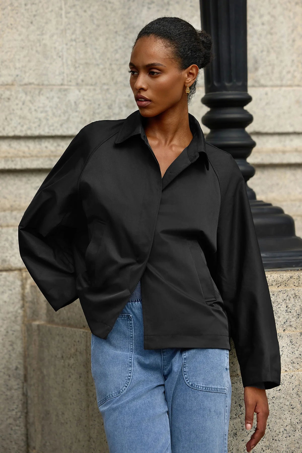 Cicy Bell Womens Black Cropped Trench Coat