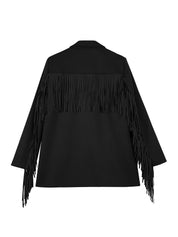 Cicy Bell Womens Black Fringe Jacket