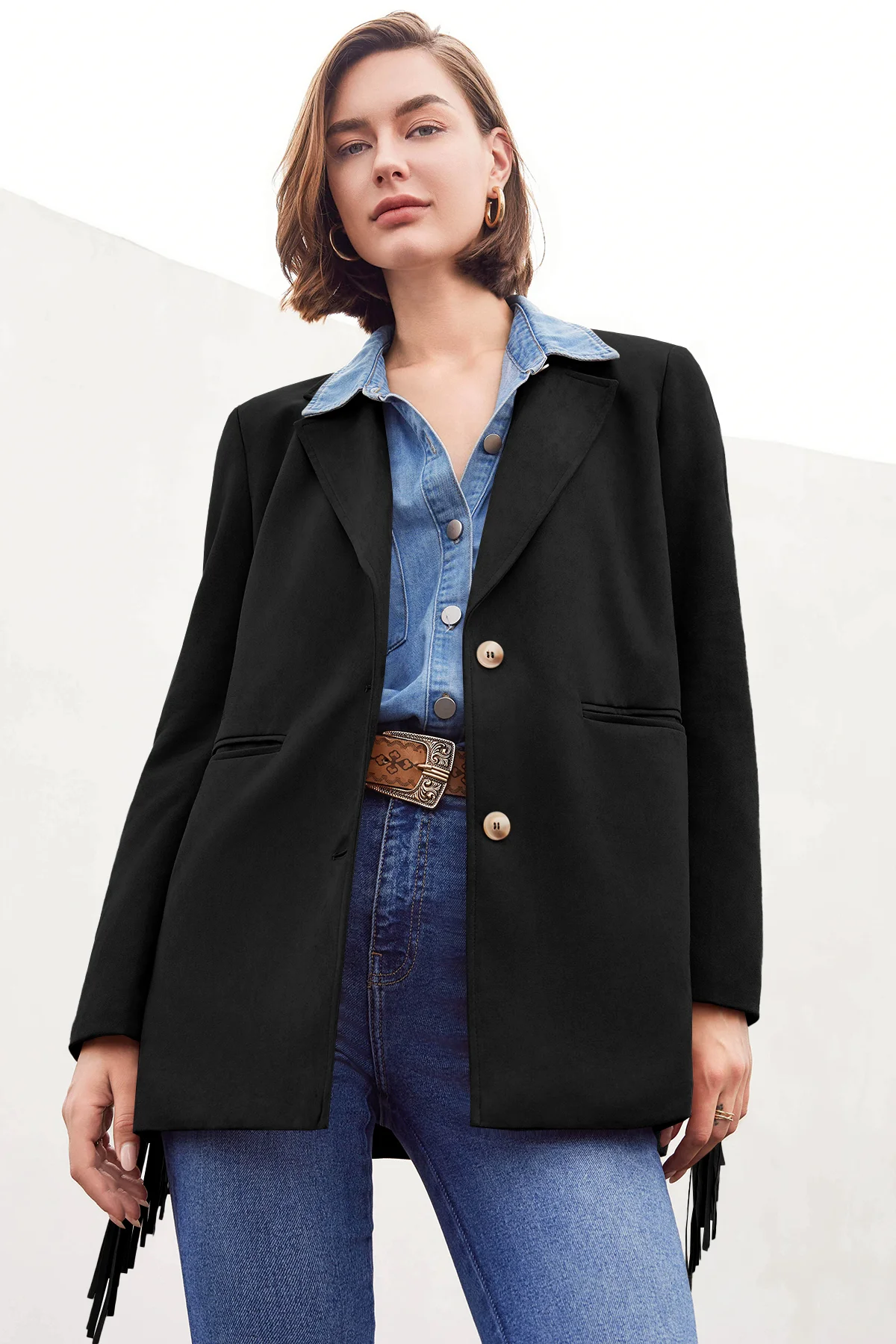 Cicy Bell Womens Black Fringe Jacket