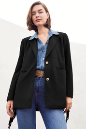 Cicy Bell Womens Black Fringe Jacket