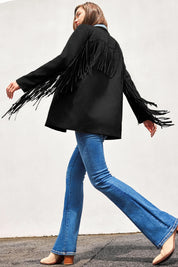 Cicy Bell Womens Black Fringe Jacket