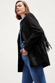 Cicy Bell Womens Black Fringe Jacket