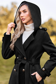 Cicy Bell Womens Black Long Hooded Coat